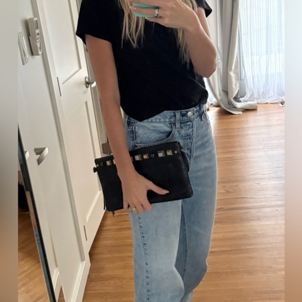 DIESEL INDUSTRY | Vintage black Leather Clutch Bag with gold, silver studs